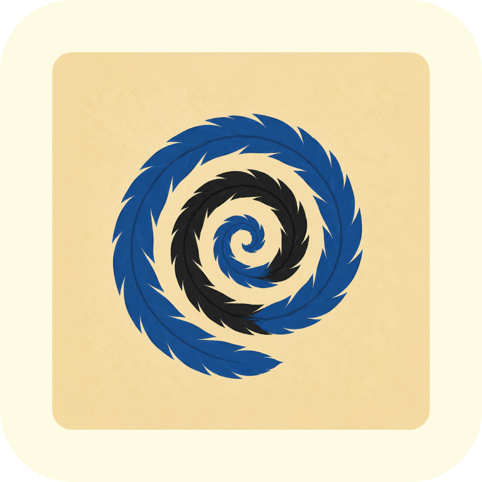 Spirale de plumes bleues et noires